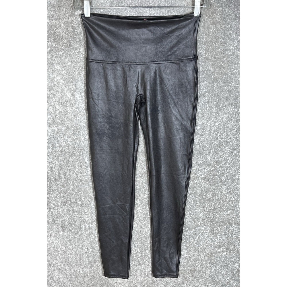 Spanx Shape 2437 Faux Leather Leggings Womens Size XL Black Pull On High Rise